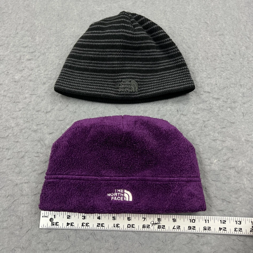 Lote de 2 Sombrero North Face Adulto OS Invierno Gorra Sombrero Conjunto Púrpura Vellón y Rayas Negras Foto 4 de 4