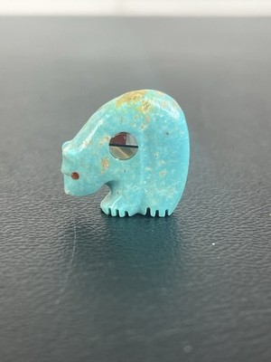 Native American Zuni Turquoise Bear Fetish Carved Figure