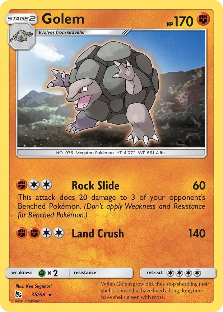 Golem 35/68 Hidden Fates Reverse Holofoil Pokémon TCG