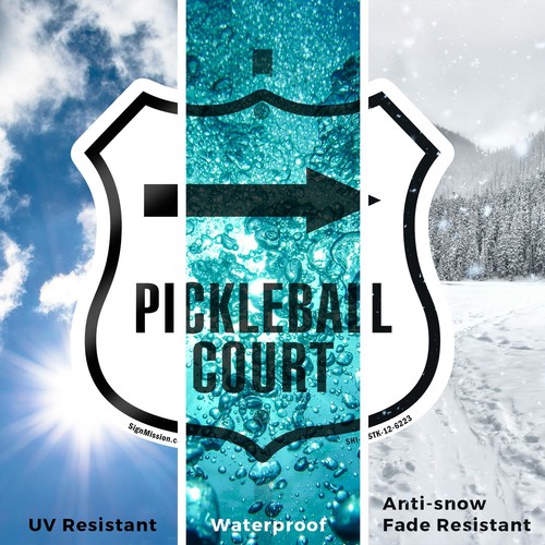 Pickleball Court Right Arrow Shield Shaped Sign With Stake Weather Resistant - Picture 6 of 14