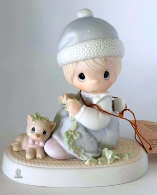 Precious Moments Charming Figurine of Child with Kitten