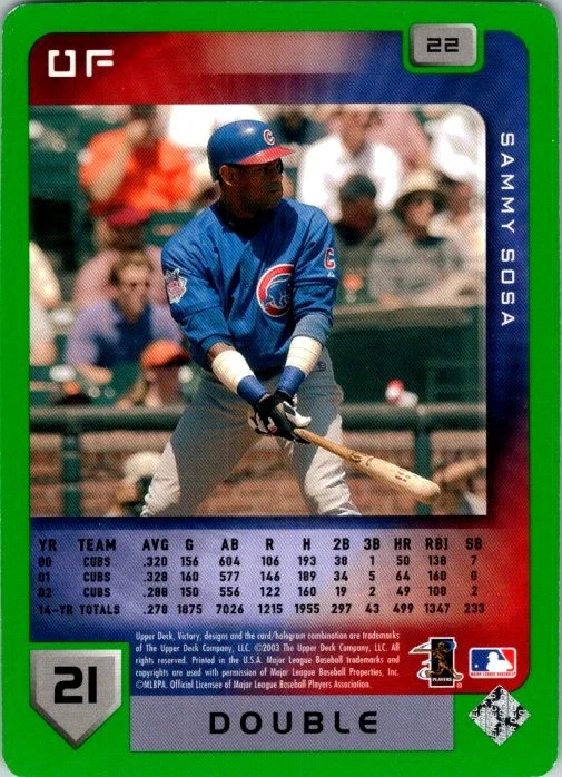 2003 Upper Deck Victory #22 Sammy Sosa Tier 1 Green - Image 2 of 2