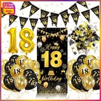 18. Geburtstag Dekoration Schwarz Gold Luftballons & Banner Set