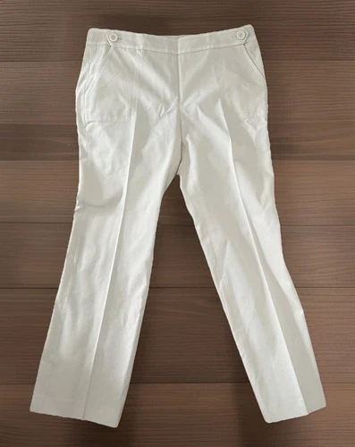 Pantalone donna Tory Burch bianco gamba dritta cotone con dettaglio bottoni taglia 8