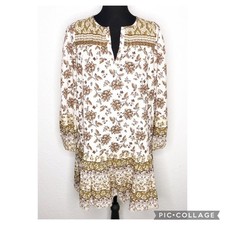 LOFT cream brown mixed floral print ruffle hem dress size Extra Small XS