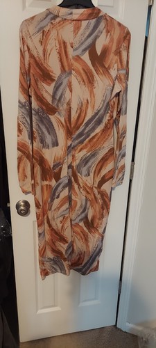 Fashion Nova Gr. 1 x hellbraun grau Geo Print figurbetont Midi lang Slv Stretch Damen Kleid - Bild 2 von 4