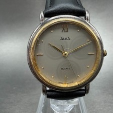 Seiko Alba Watch Men 31mm Gray Dial Two Tone Round V321-6010 New Battery VTG