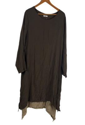 Anself Women's 3/4 Sleeve Draped Crepey Lagenlook Asymmetrical Dress Brown Sz 5X