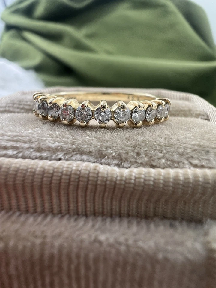 14K Yellow Gold Round Cut Diamond Demi Band! 0.12 CTW ~ Size 6.25 - Image 4 of 4
