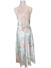 Vintage 90  s Victoria  s Secret Satin Slip Dress Floral Lace Trim Gold Label S