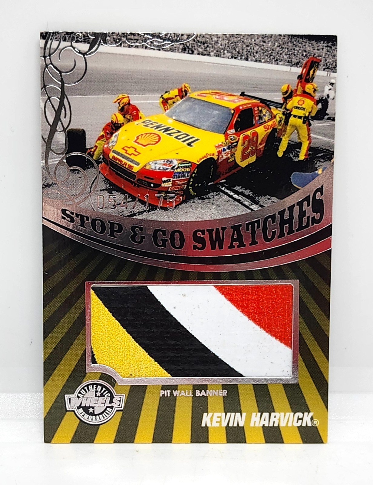 KEVIN HARVICK 054/175 PIT WALL BANNER RELIC ~ 2009 WHEELS / STOP & GO SWATCHES