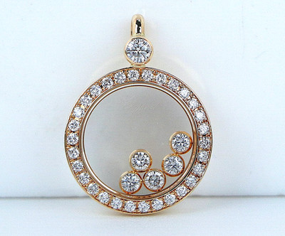9.990 $ Chopard 18K Gelbgold glückliche schwebende Diamanten Kreis Anhänger Halskette