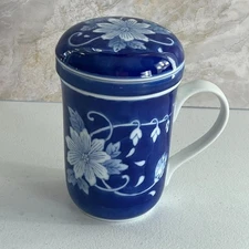 World Market Blue and White Tea Infuser With Lid 6"