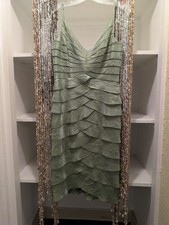 Adrianna Papell Green Mesh Tiered Knee Length Strappy Dress Size 10