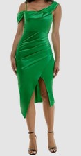 BCX Women's Green Off-The-Shoulder Hammered Satin Dress Juniors' Size M