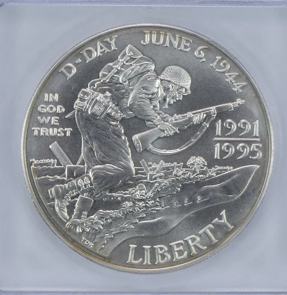 1991-95-D World War II Commemorative Silver Dollar MS70 ICG *0515 - Image 3 of 4