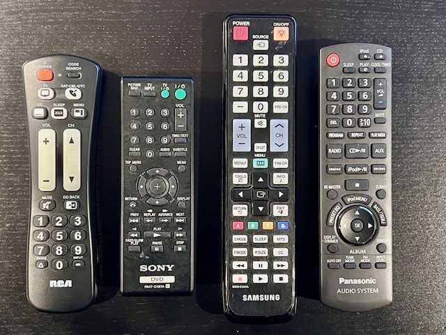 Lot of 4 Used Remote Controls RCA, SONY, PANASONIC & SAMSUNG, not tested