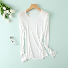 Women's Mulberry Silk Long-Sleeve T-Shirt  Vest Combo Round Neck solid color