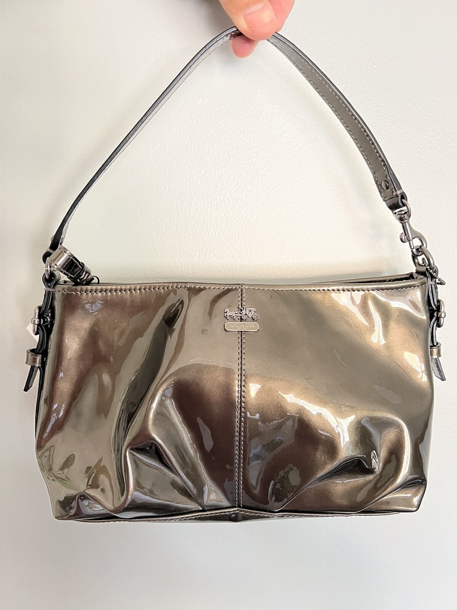 Coach Madison Patent Leather Demi Small Pleated Pewter Handbag