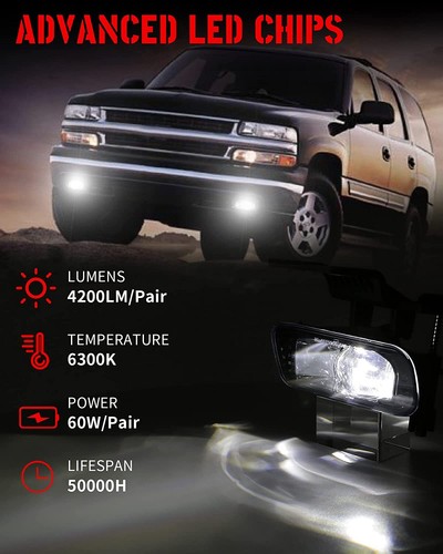 For 00-06 Tahoe 99-02 Chevy Silverado DRL LED Headlights Signal Lamps+Fog Lights - Picture 13 of 15