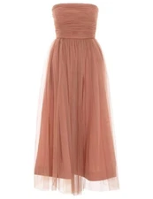 ZIMMERMANN LIPSTICK TULLE STRAPLESS MIDI DRESS IN LIPSTICK NUDE