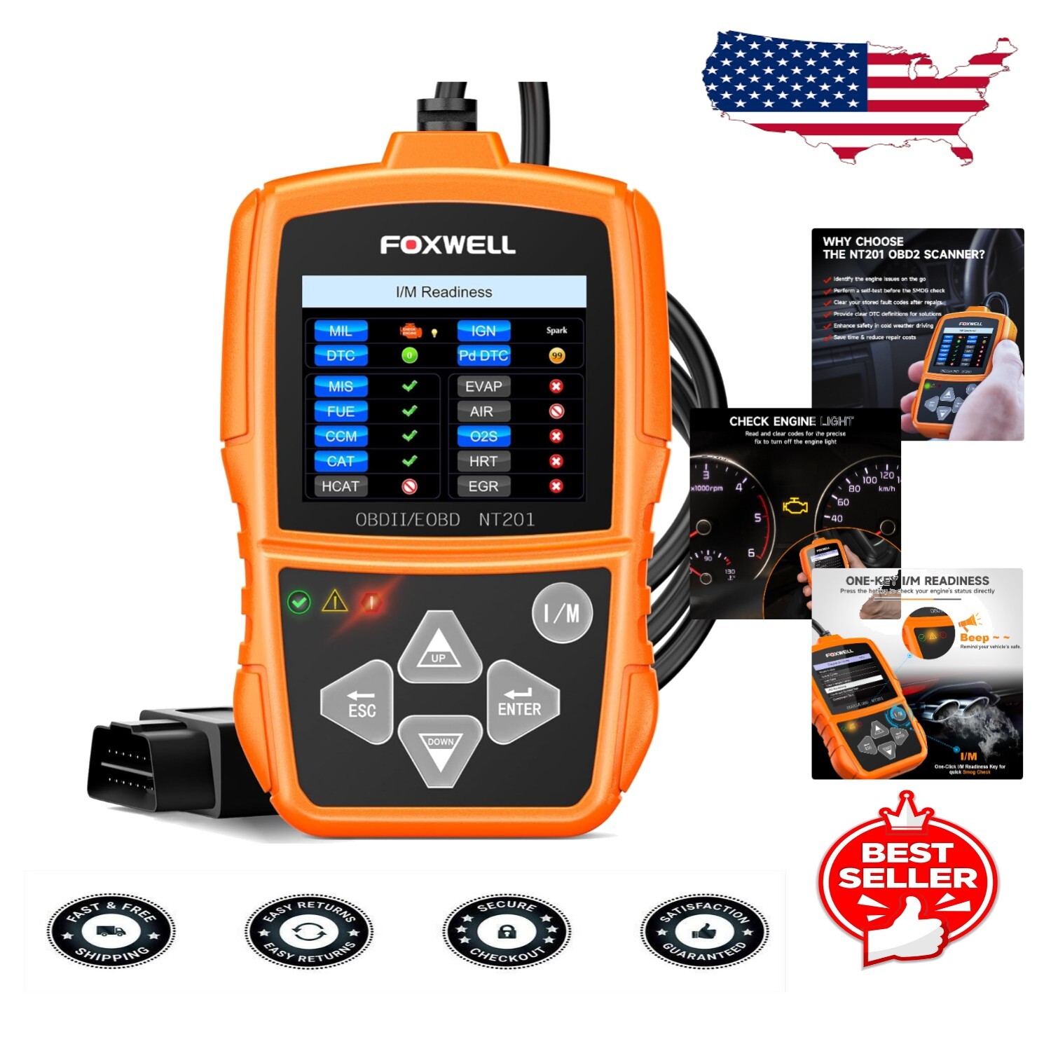 OBDII Scanner NT201: 2.4'' Color Screen Diagnostic Tool for Check Engine Light-image