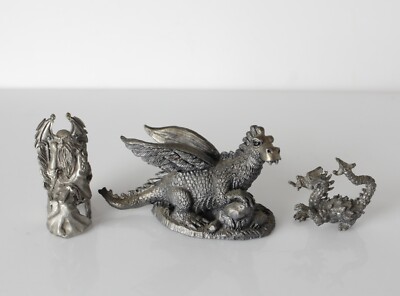 Lot of 3 Vintage Pewter Fantasy Figures Wizard and Dragons Michael ...