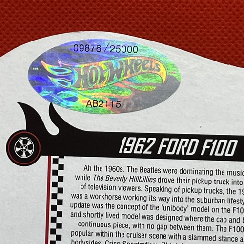 Ford F100 1962 exclusivo de Hot Wheels #09876/25000 número bajo posible error - Imagen 5 de 17