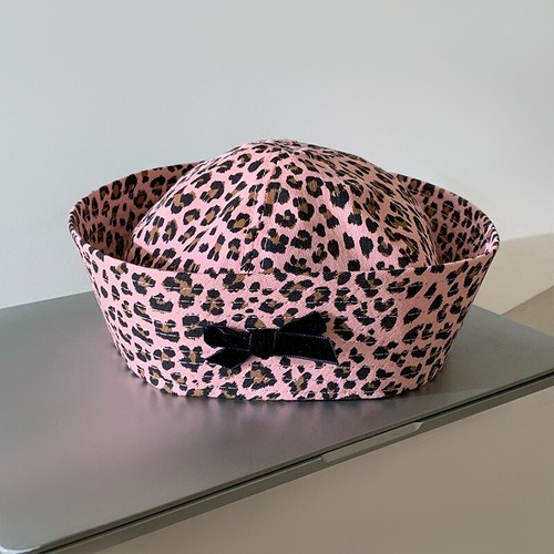 Japanese Style Bow Leopard Print Sailor Hat Retro Hottie Beret Cap Sweet Girl - Picture 18 of 20