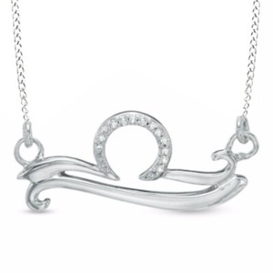 Authentic 1/10 Ct Natural Diamond Libra Zodiac Sign Necklace 14K White Gold Plated Sterlg