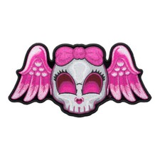 Pink Winged Girly Skull Patch, Ladies Back Patches