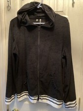 SILVERWEAR WOMENS LS BLACK FULL ZIP HOODED SWEATSHIRT SZ LG TASSELED POCKETS 