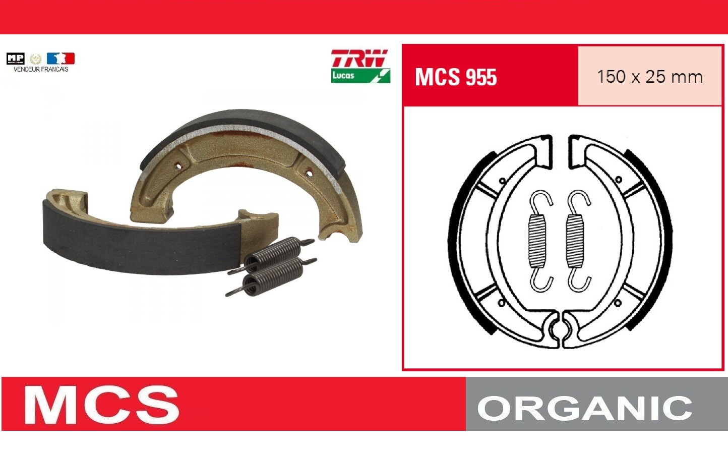 Mâchoires frein arrière MCS955 pour corriger le manque de freinage sur Yamaha DT 400 MX