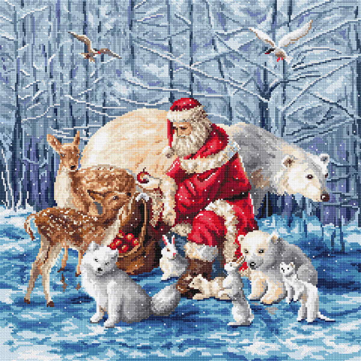 Letistitch counted cross stitch kit ""Santa and Friends"", 38x38cm, DIY