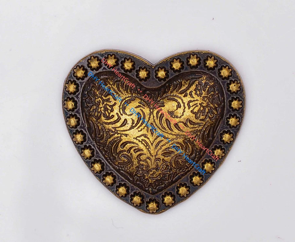 6PCS WESTERN HEADSTALL HORSE TACK HEART Brass BERRY SADDLE CONCHOS 1-1/8 Inch - Image 3 of 4