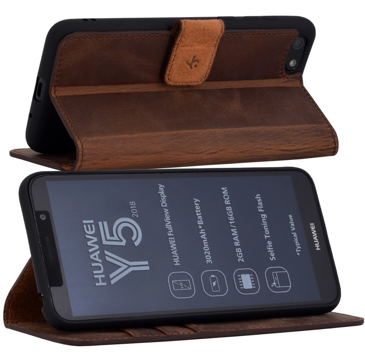 Exclusive leather folding mobile phone case bumper vintage coffee for  Huawei Y5