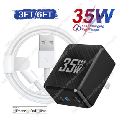 QC PD 35W Fast Charger Power Adapter Block USB Cable Lot For iPhone 14 13 12 11