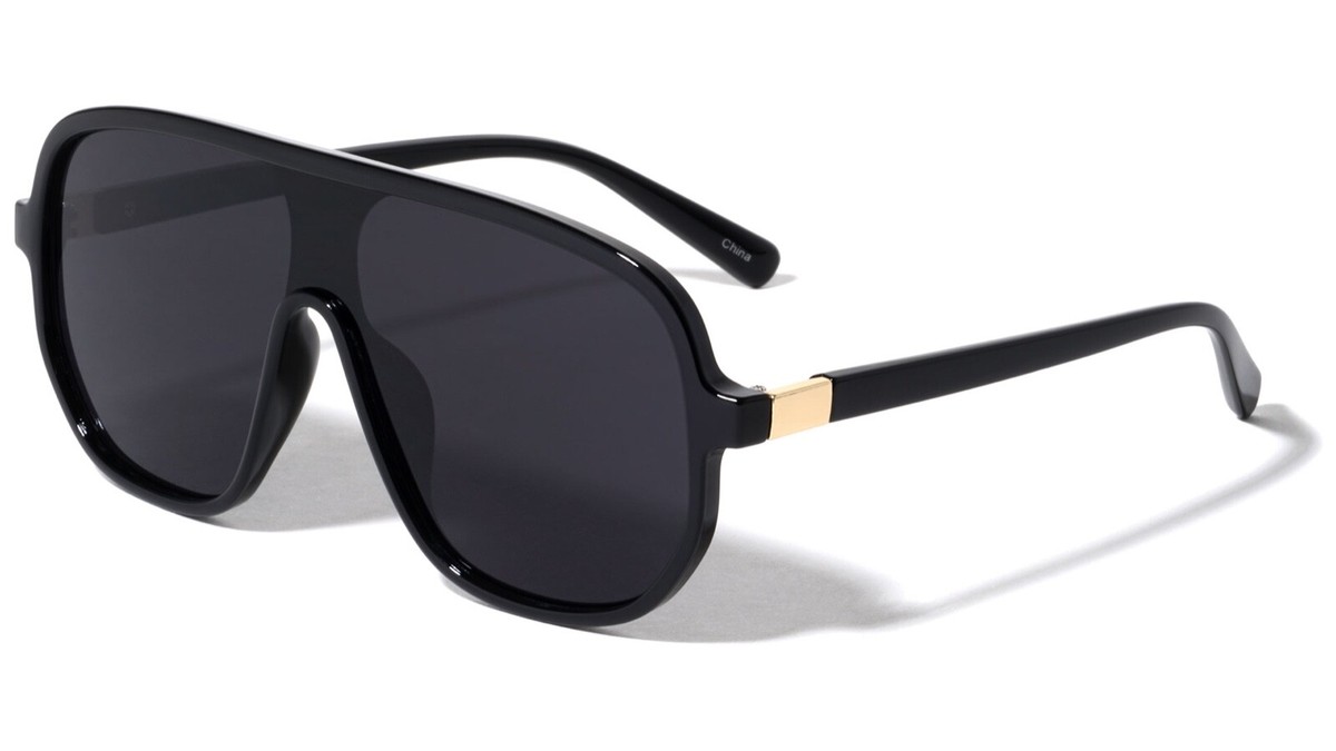 Clear Lens Aviator Sunglasses For Men One Piece Shield Lens 