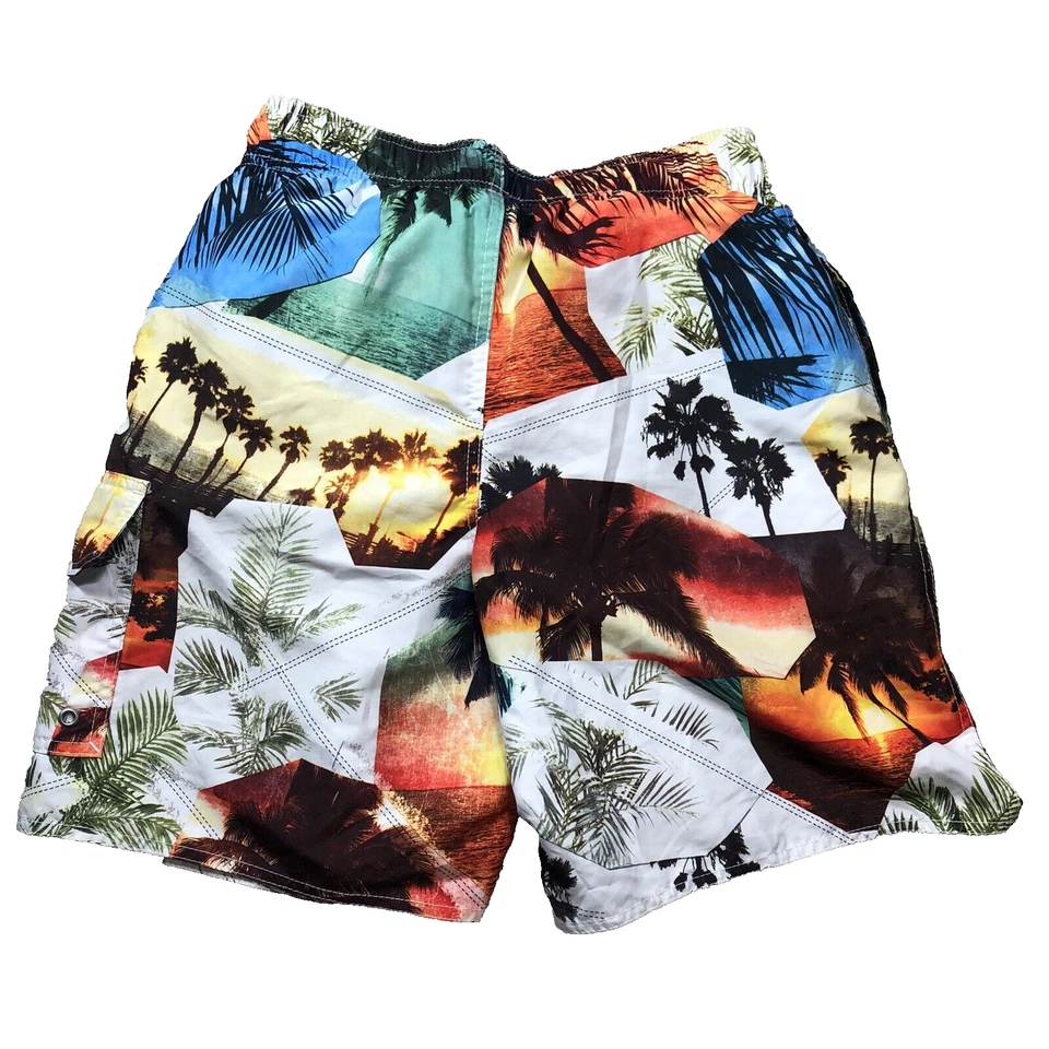 Croft And Barrow Board Shorts Hombres Pequeño Blanco Bañador Hawaiano Multicolor Foto 2 de 4