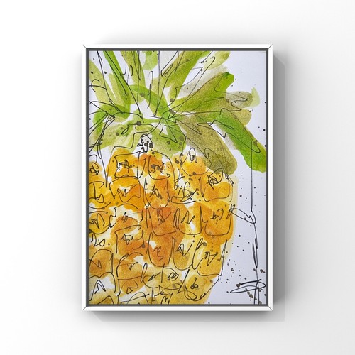 Pineapple art Exotic fruit pineapple watercolor painting Small sketch ...