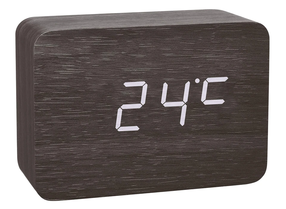 Design Funk-Wecker in Holz-Optik Clocco 60.2549.01 Kunststoff weiß/schwarz L ... - Bild 2 von 4