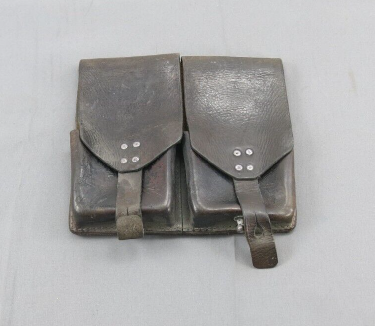 Old Post Shell Pouch Post-war Austrian Army Issue 2 Pocket Leather Ammo Pouch STOLLA WIEN ...