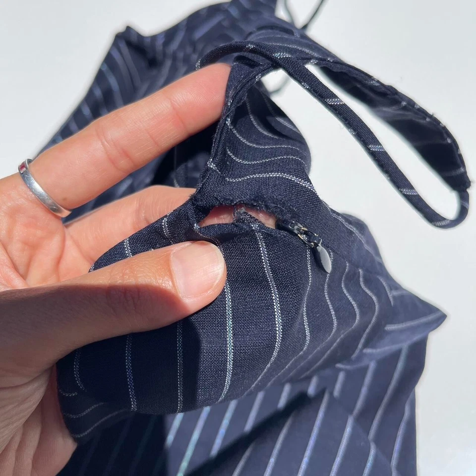 Vestido midi vintage Y2K Diane von Furstenberg azul marino a rayas dobladillo asimétrico 4 Foto 4 de 4