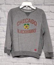 BOYS SPORTIQE M 10 12 GRAY FLEECE LINED CHICAGO BLACKHAWKS HOCKEY SWEATSHIRT TOP