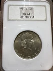 1951 D NGC MS63 Franklin Half Dollar 50¢ In Old Fatty Holder