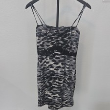 S.L. Fashions Women's Animal Print Strappy Mini Dress S Black White Square Neck