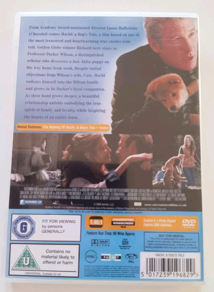 Hachi A Dog's Tale DVD Richard Gere Region Two Dog Family Free Postage! - Image 2 of 4