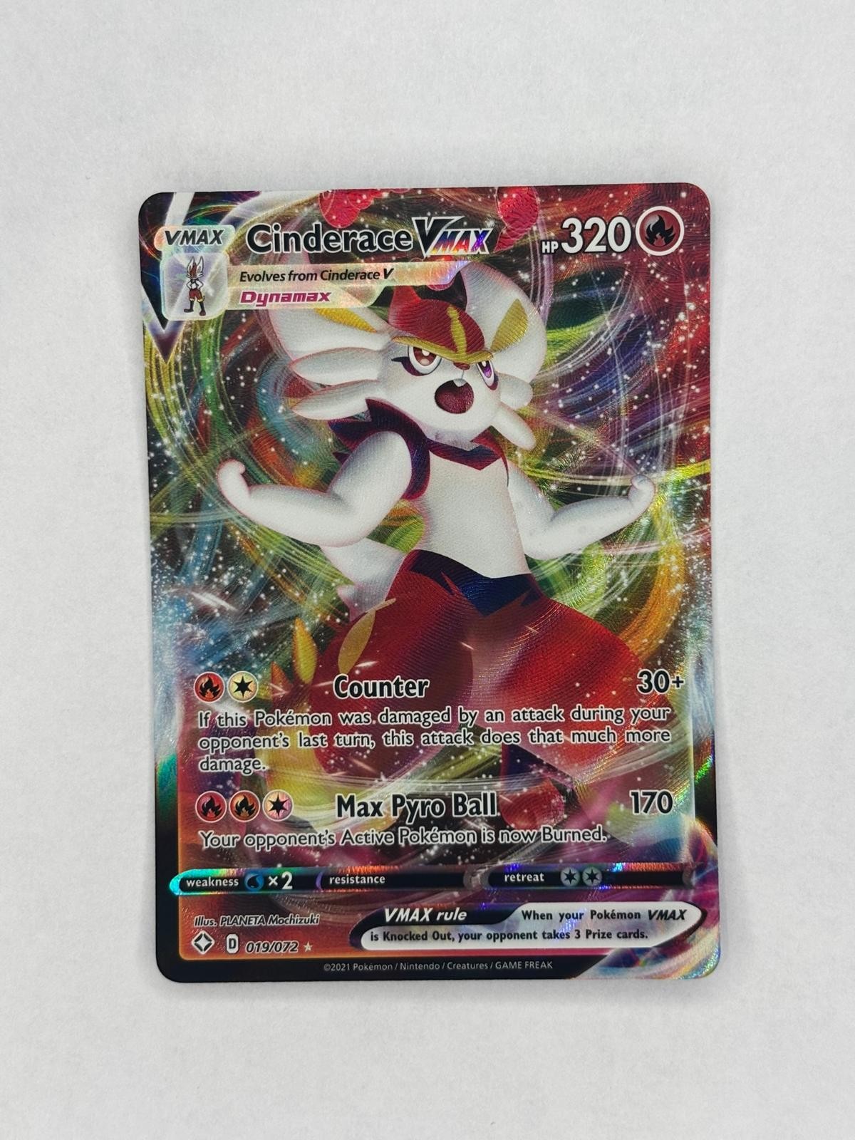 Cinderace VMAX 019/072 Holo VMAX Rare Shining Fates Pokemon Near Mint