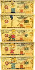 The Simpsons Homer Bart Lisa Marge Maggie Gold Foil Notes Set Lot of 5 - XS04