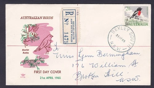 1965 AUSTRALIAN BIRDS 2'6 PRE-DECIMAL STAMP REGISTERED ROYAL FIRST DAY COVER #8